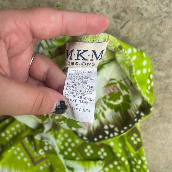 Vintage Y2K MKM Designs Size Medium Brown Green Leaf Tube Top Tie Front Blouse - Picture 4 of 6